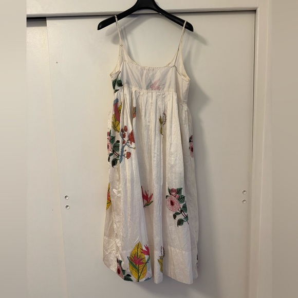 Injiri Rasa 27 White Floral Silk Slip Midi Dress Size Medium Bohemian Casual - Picture 3 of 10